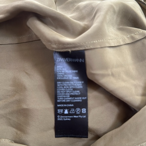 ZIMMERMAN FIL COUP SILK PEASANT BLOUSE KHAKI - Picture 6 of 6